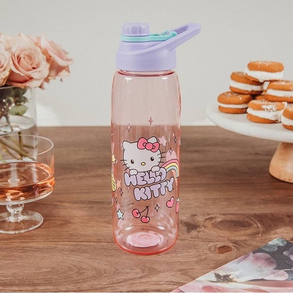 Sanrio Hello Kitty Rainbow Treats and Stars Water Bottle with Lid 28 Ounces NWT. - Picture 3 of 11